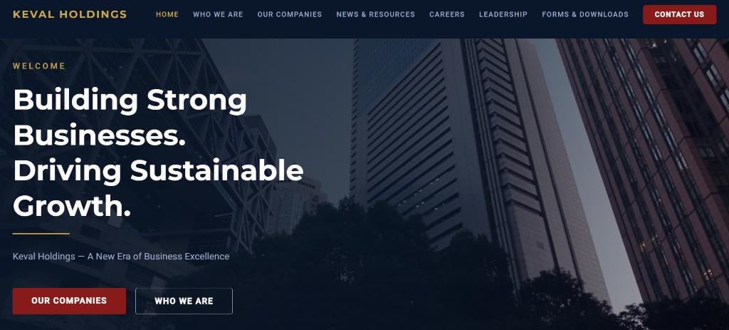 Keval Holdings corporate website preview